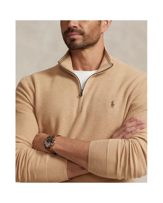 Ralph Lauren Natural Ralph Lauren Mesh-knit Cotton Quarter-zip Sweater for men