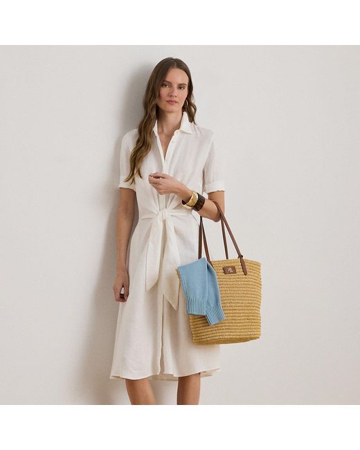 Ralph Lauren Blue Tie-Front Linen Shirtdress