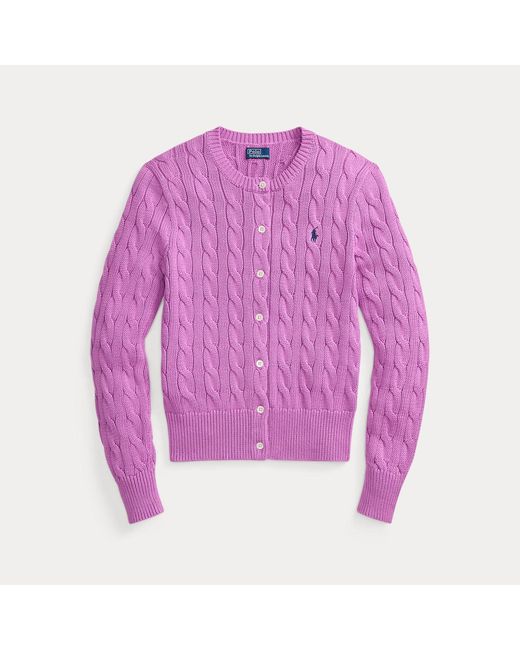 Polo Ralph Lauren Pink Cable-Knit Cotton Crewneck Cardigan