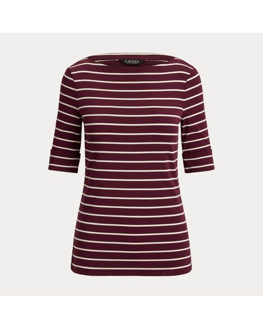 Ralph Lauren Red Striped Stretch Cotton Boatneck T-Shirt