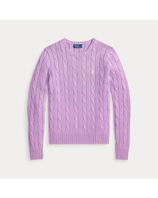 Polo Ralph Lauren Purple Cable-Knit Cotton Crewneck Sweater