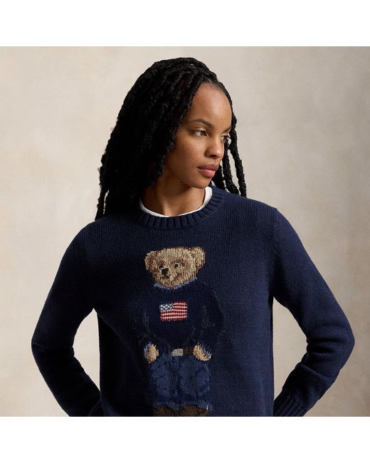 Polo Ralph Lauren Blue Polo Bear Cotton-Linen Jumper