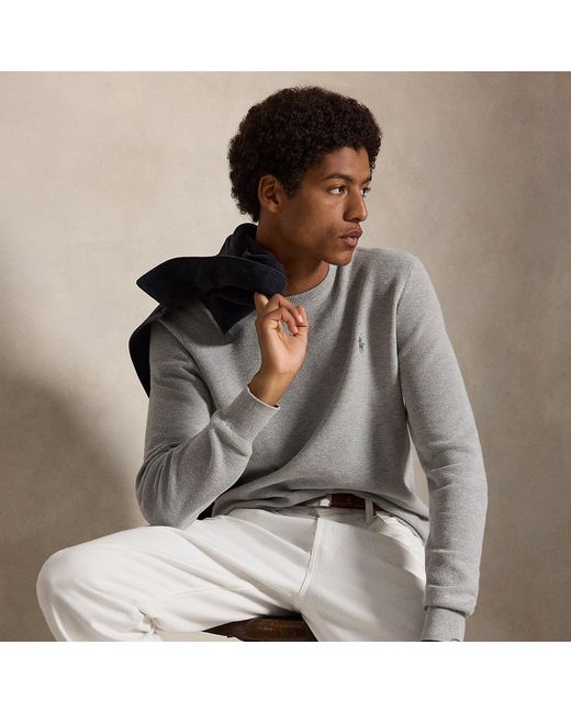Ralph Lauren Gray Mesh-Knit Cotton Crewneck Sweater for men