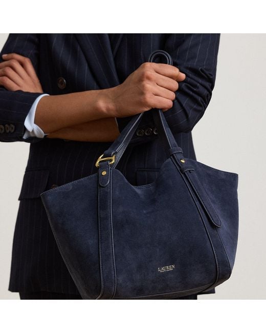 Ralph Lauren Blue Sheep-Suede Small Tasha Tote Bag