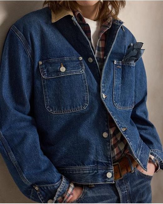 Ralph Lauren Blue Denim Corduroy-Collar Trucker Jacket for men