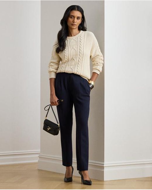 Ralph Lauren Blue Tricotine Pleated Tapered Trousers