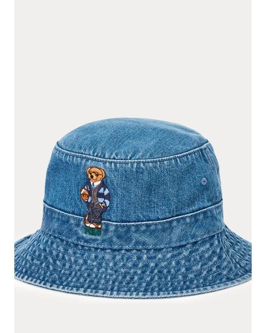 Polo Ralph Lauren Blue Polo Bear Denim Bucket Hat for men