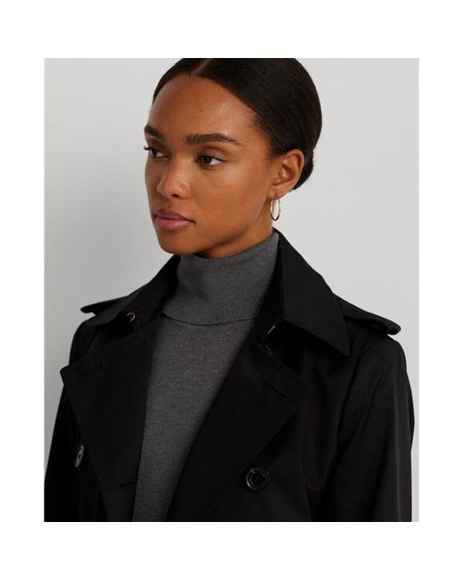 Lauren by Ralph Lauren Black Belted Cotton-blend Trench Coat
