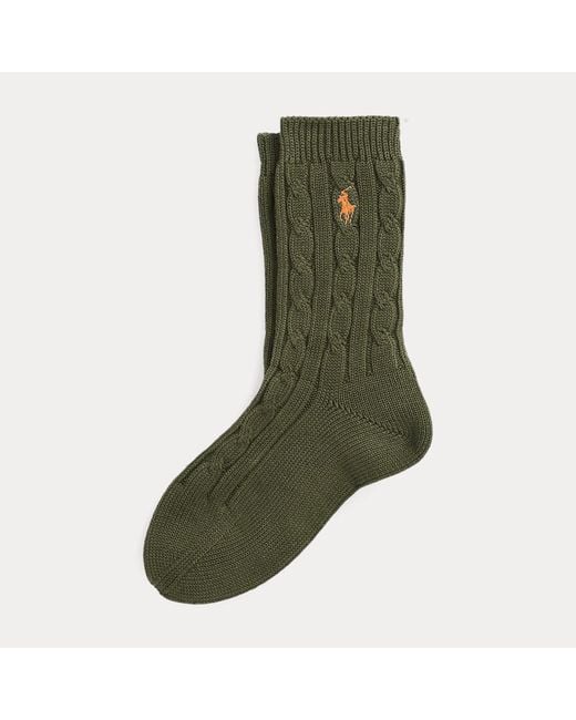 Polo Ralph Lauren Green Crew-Socken mit Zopfmuster