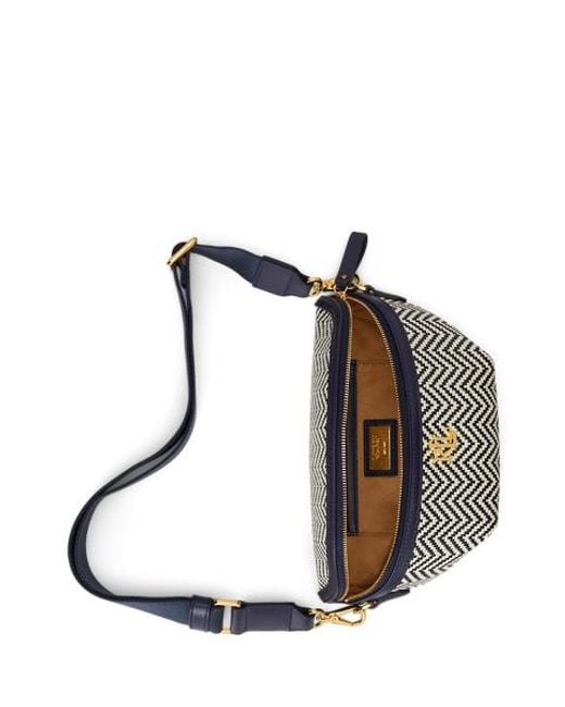 Ralph Lauren Blue Herringbone Woven Marcy Belt Bag
