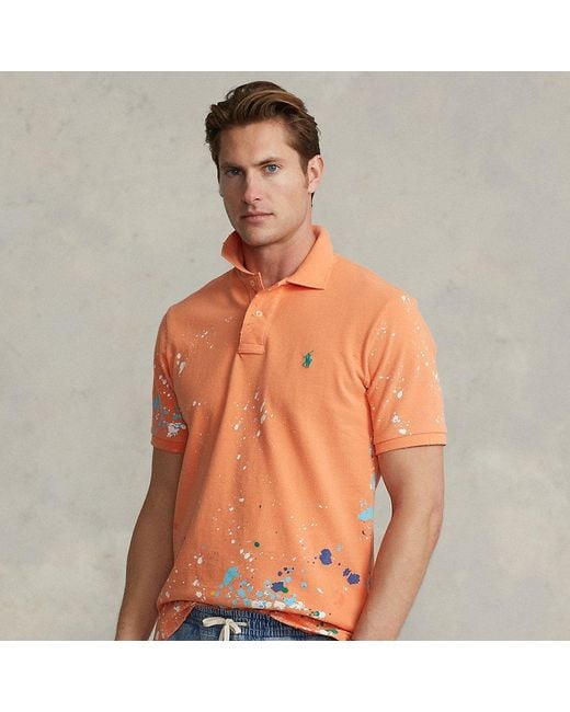Ralph Lauren Classic Fit Paintsplatter Mesh Polo in Orange for Men Lyst