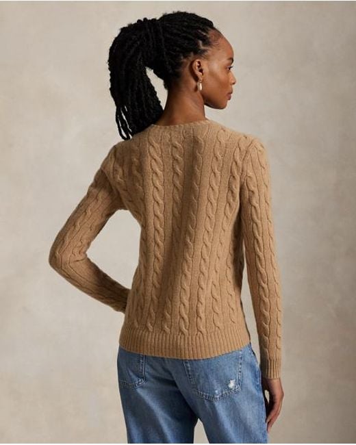 Polo Ralph Lauren Wol-Kasjmier Kabeltrui Met Ronde Hals in het Natural