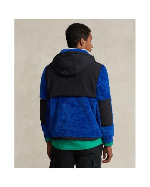 Ralph Lauren Blue Pile Fleece Hybrid Hoodie for men