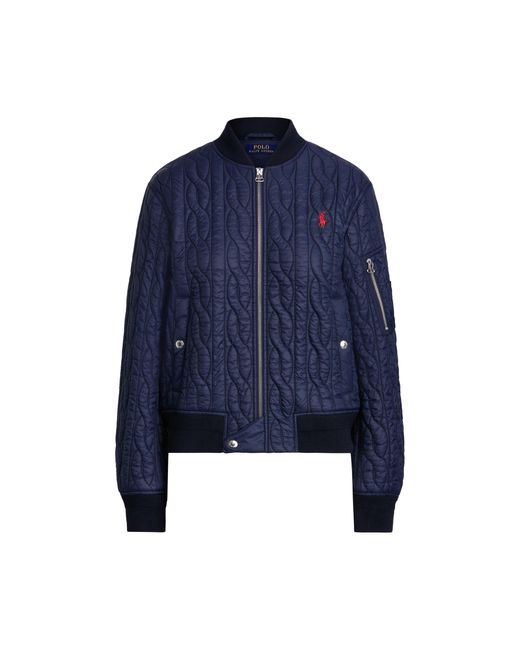 Ralph Lauren Cable Bomber Jacket in Blue | Lyst