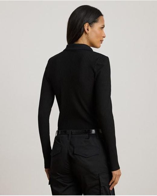 Ralph Lauren Black Langärmliges, Geripptes Polo-Oberteil