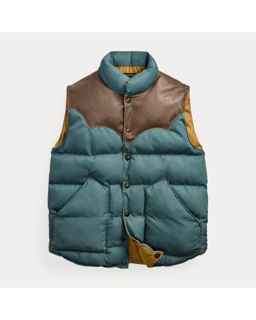 RRL Green Stonely Leather-trimmed Quilted Shell Gilet for men