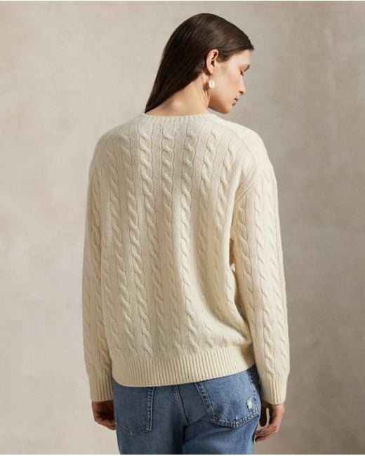 Polo Ralph Lauren Wol-Kasjmier Kabeltrui Met Ronde Hals in het White