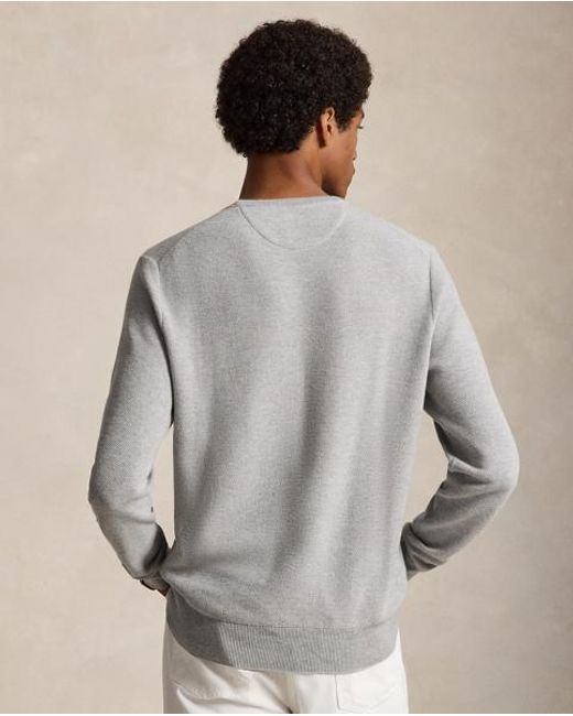 Ralph Lauren Gray Mesh-Knit Cotton Crewneck Sweater for men