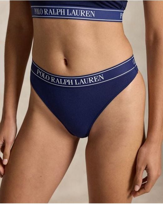 Polo Ralph Lauren Blue Repeat-Logo Mid-Rise Thong