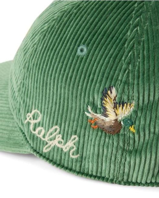 Polo Ralph Lauren Green Duck-Embroidered Corduroy Ball Cap for men