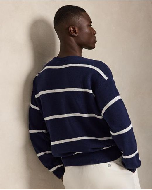 Polo Ralph Lauren Blue Relaxed Fit Mesh-Knit Cotton Sweater for men