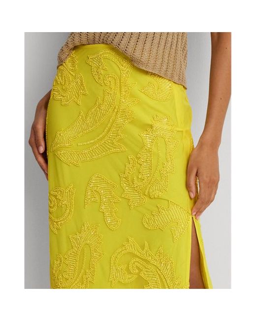 Falda midi de malla con abalorios Lauren by Ralph Lauren de color Yellow