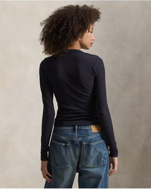 Ralph Lauren Blue Geripptes Henley Aus Baumwolle