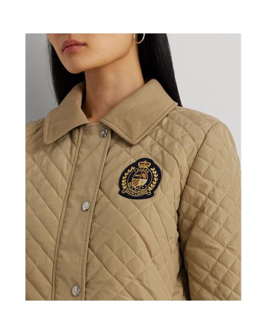 Lauren by Ralph Lauren Brown Crest-patch Quilted Hooded Jacket