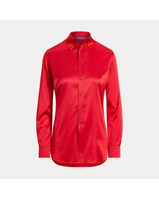 Ralph Lauren Red Cameron Straight Fit Silk Shirt