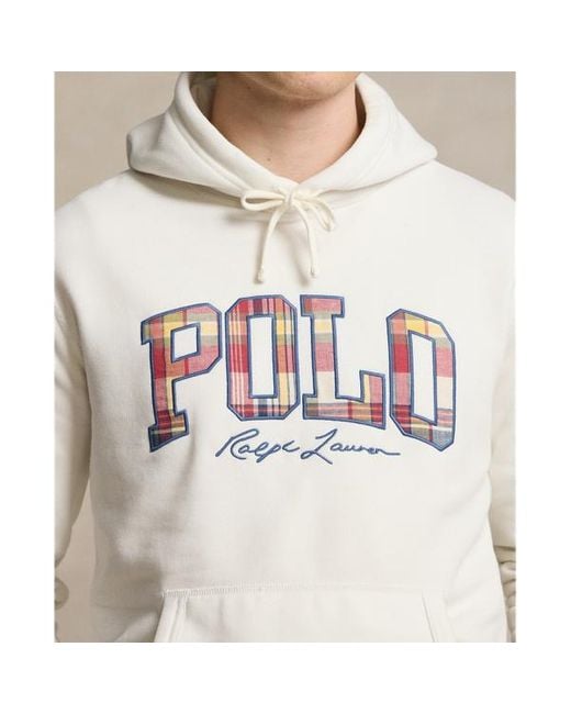 Polo Ralph Lauren White The Rl Fleece Plaid-logo Hoodie for men