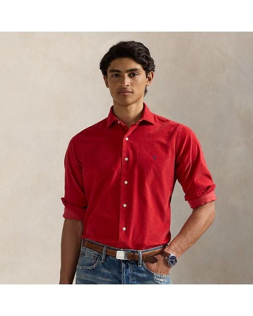 Camicia in velluto a coste Custom-Fit di Polo Ralph Lauren in Red da Uomo