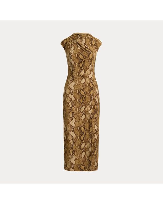 Ralph Lauren Metallic Python-Print Jersey Cap-Sleeve Dress