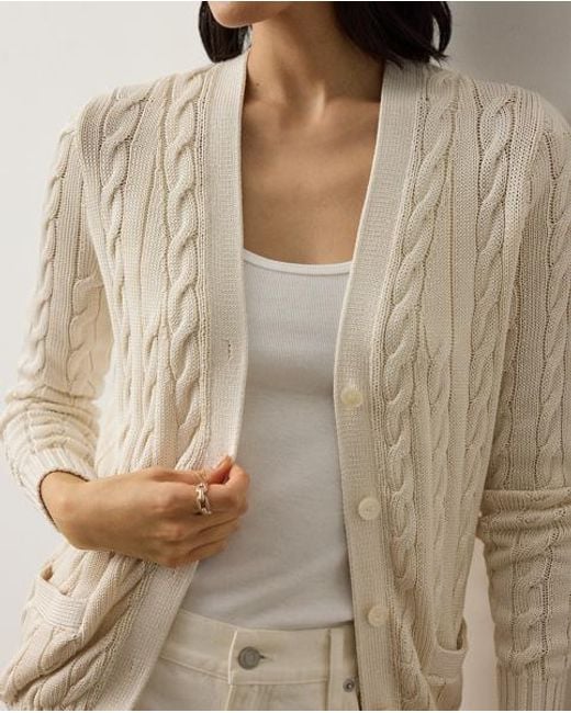 Ralph Lauren Natural Cable-Knit Silk Cardigan Sweater