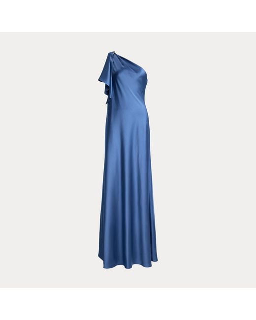 Ralph Lauren Blue Satin Charmeuse One-Shoulder Gown