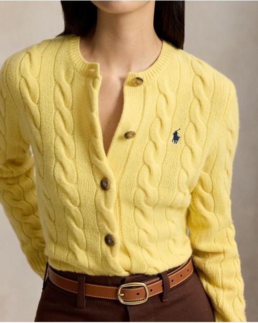 Polo Ralph Lauren Yellow Cable-Knit Wool-Cashmere Cardigan