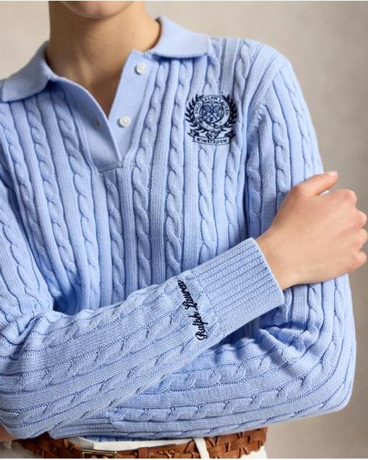 Polo Ralph Lauren Blue Wimbledon Cable Cotton Polo Jumper