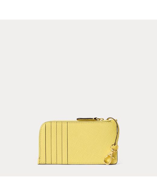 Ralph Lauren Yellow Textured Leather L-Zip Card Case