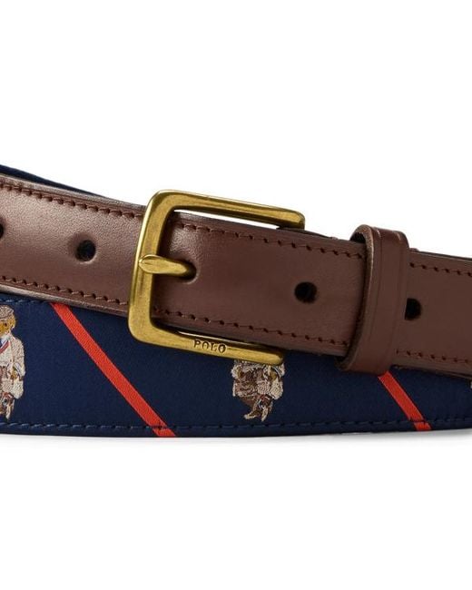 Polo Ralph Lauren Blue Polo Bear Leather-Trim Belt for men