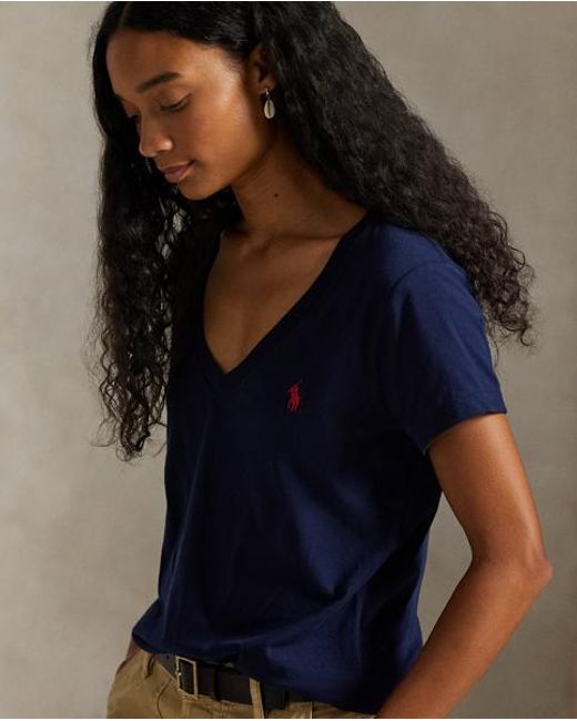 Polo Ralph Lauren Blue Cotton Jersey V-Neck T-Shirt