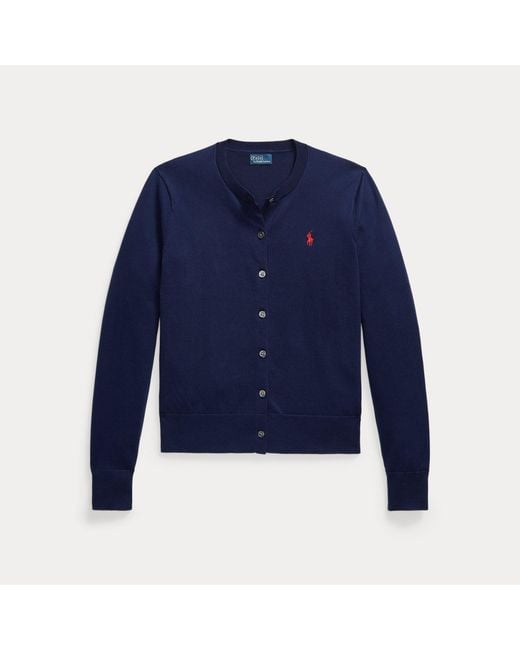 Polo Ralph Lauren Blue Stretch Cotton-Blend Crewneck Cardigan