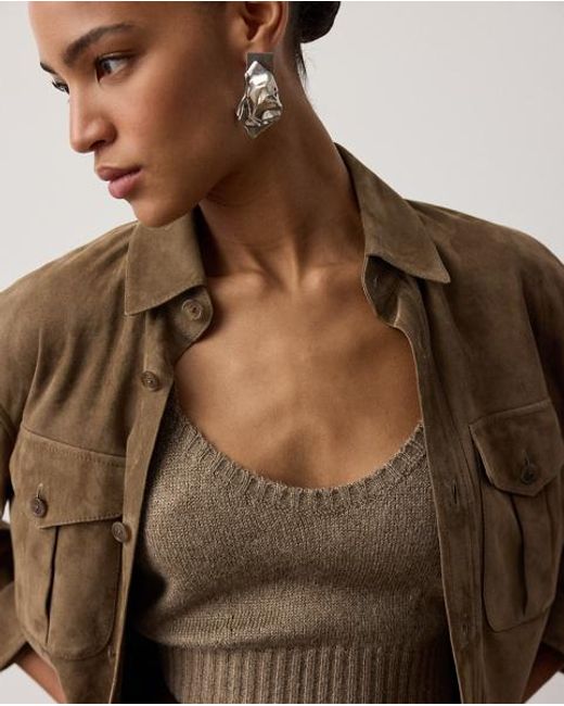 Ralph Lauren Brown Silk-Blend Mouliné Camisole Jumper