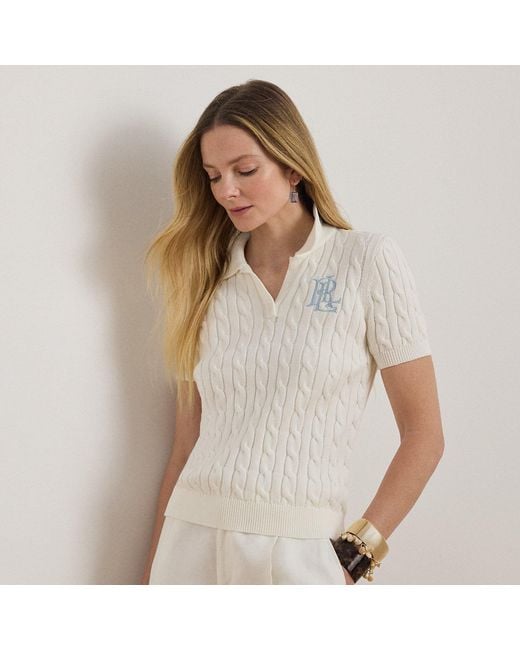Ralph Lauren Natural Cable-Knit Cotton Polo Jumper