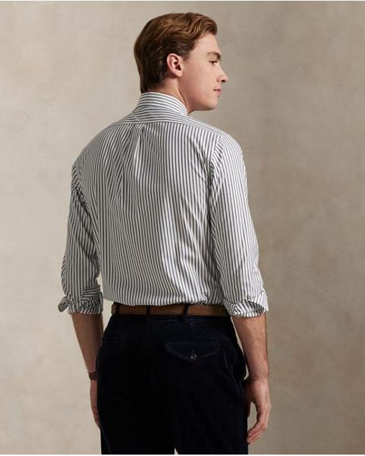 Polo Ralph Lauren Gray Custom Fit Striped Pinpoint Oxford Shirt for men