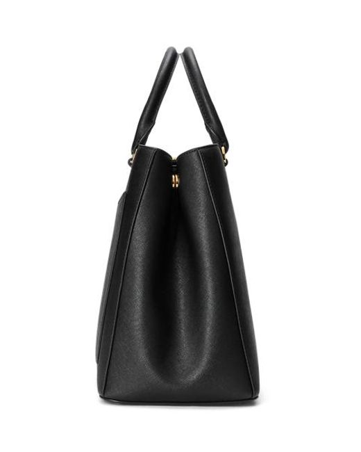 Ralph Lauren Black Crosshatch Leather Large Hanna Satchel