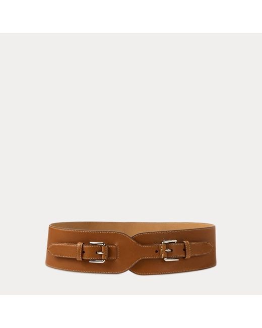 Ralph Lauren Brown Double-Buckle Calfskin Wide Waist Belt