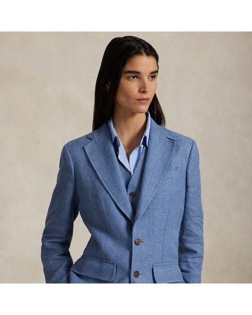 Polo Ralph Lauren Blue Single-Breasted Linen-Cotton Blazer