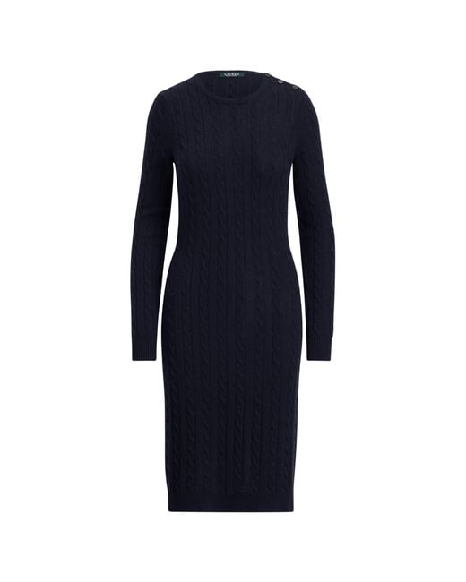 Ralph Lauren Cable-knit Sweater Dress in Blue | Lyst