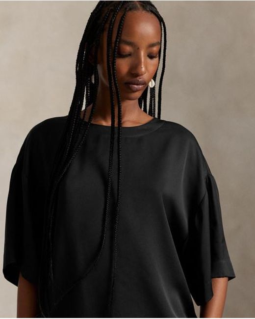 Polo Ralph Lauren Black Seiden-Oberteil Mit Fledermausärmeln