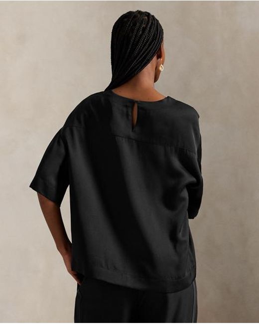 Polo Ralph Lauren Black Seiden-Oberteil Mit Fledermausärmeln