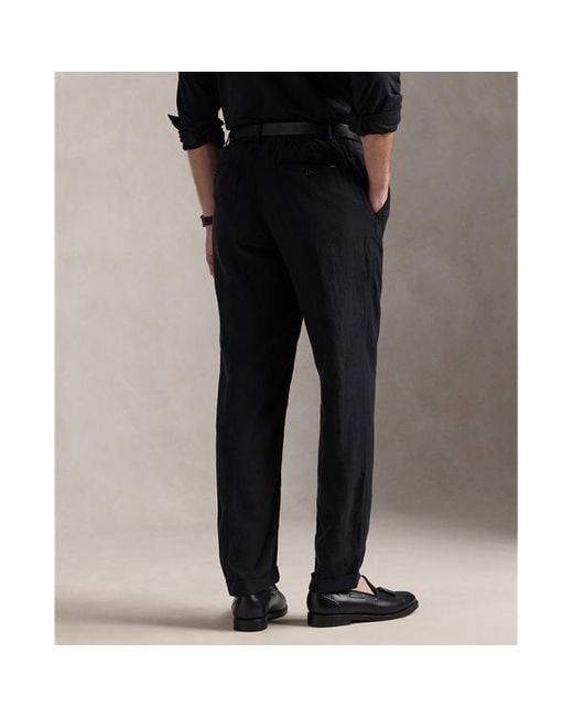 Polo Ralph Lauren Black Lateef Slim Tapered Fit Linen Trouser for men